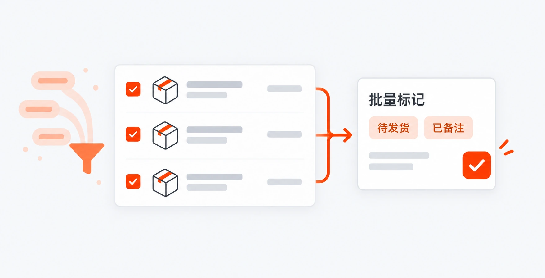 批量选中订单并统一添加标记备注的功能示意